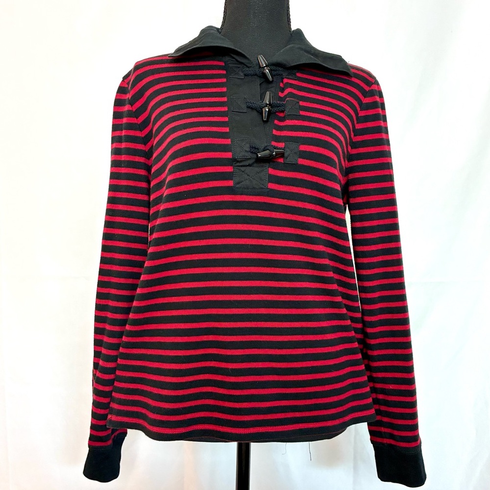 Vintage Lauren Ralph Lauren Stripe Toggle Sweater Shirt Women’s L 100% Cotton